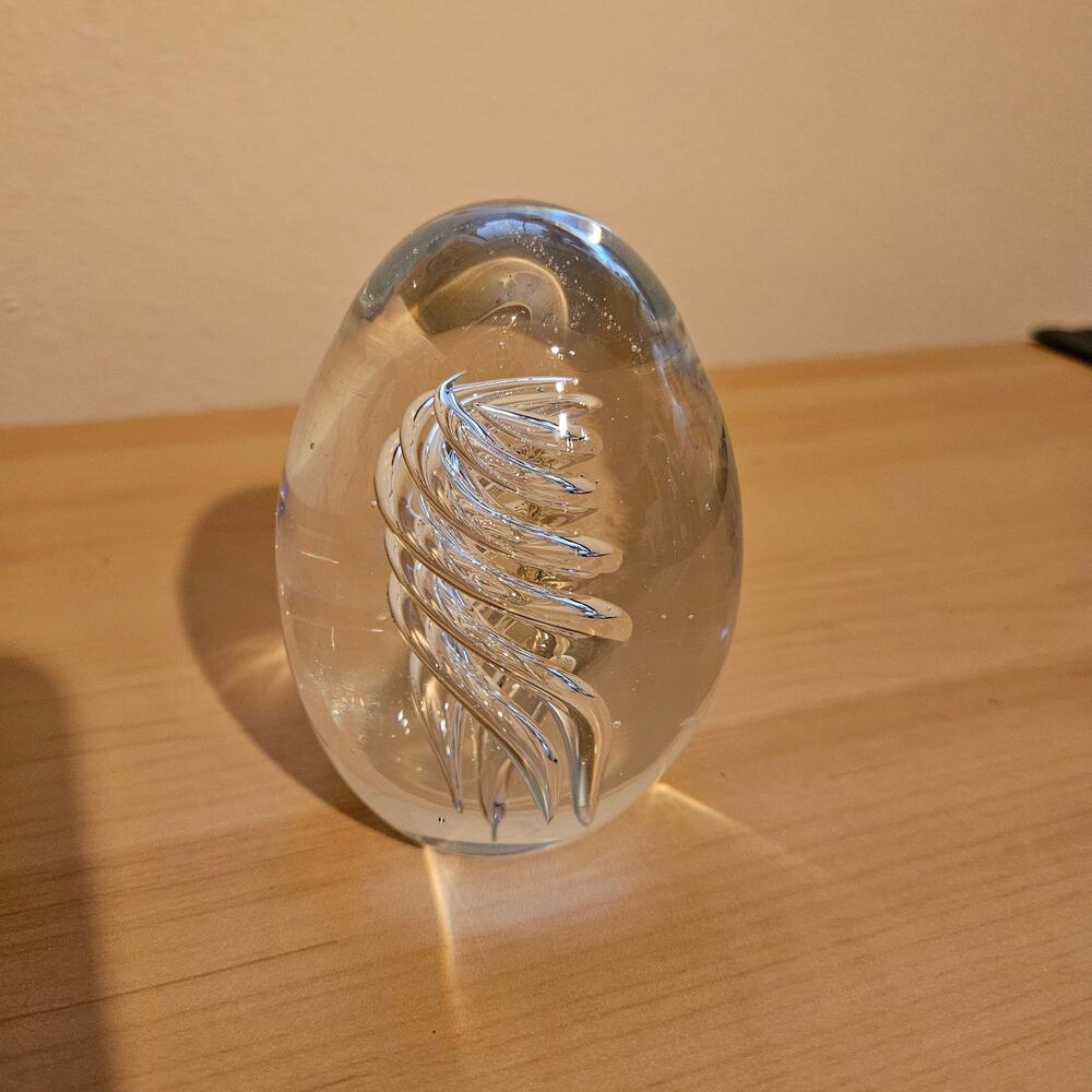 Unbranded Clear Glass Egg Paperweight Swirl Design
